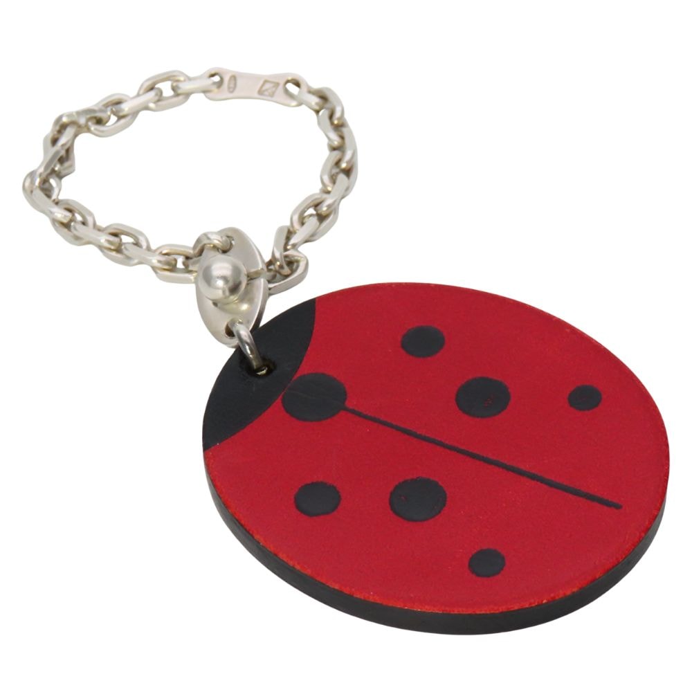 【中古】 エルメス バッグチャーム てんとう虫 レザー シルバー925 レッド ブラック アクセサリー 小物 レディース 女性 HERMES