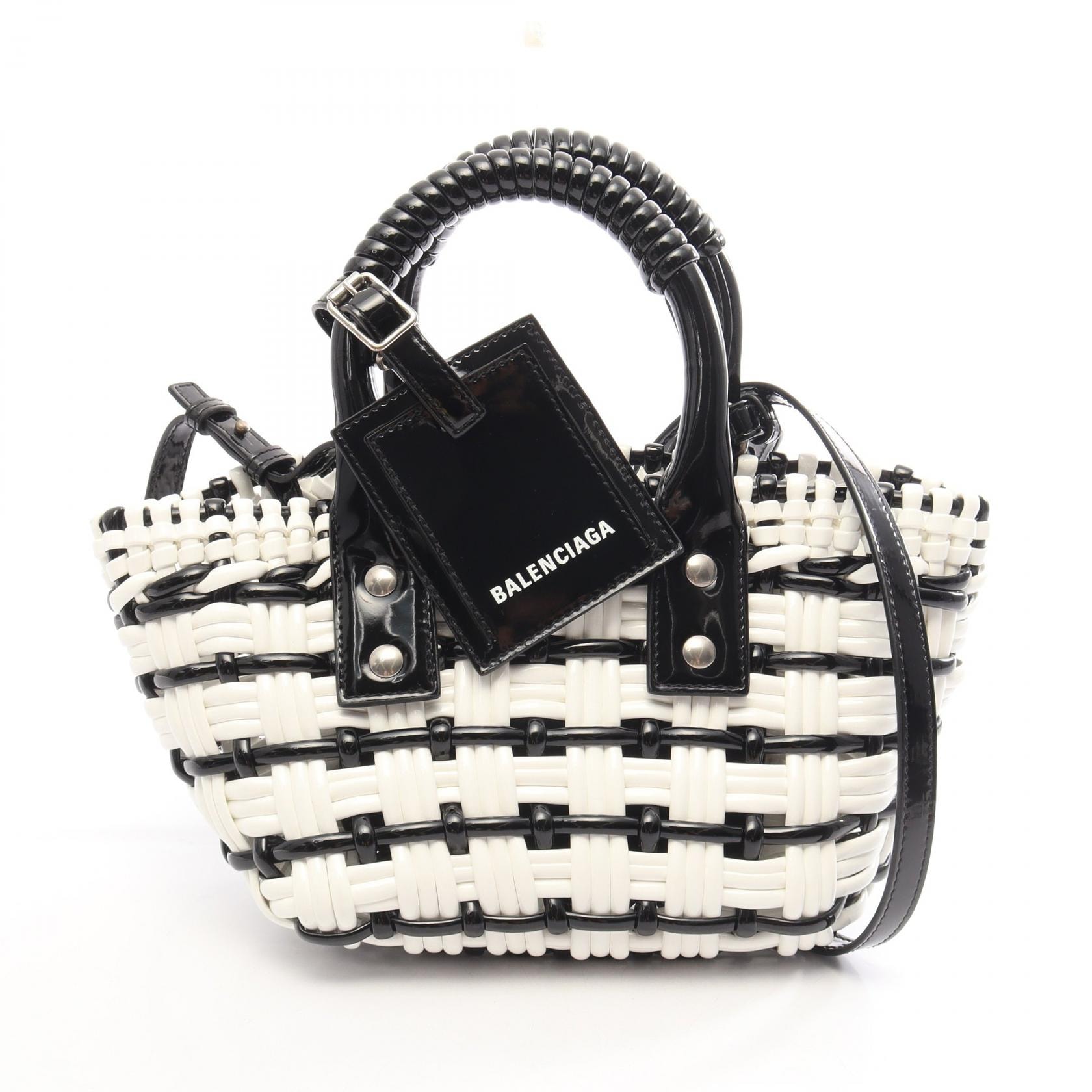 バレンシアガ BALENCIAGA BISTRO XXS ビストロ バスケットバッグ 2WAY ハンドバッグ バッグ エナメル レディース ホワイト系 / ブラック系 678028 【中古】