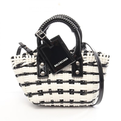 バレンシアガ BALENCIAGA BISTRO XXS ビストロ バスケットバッグ 2WAY ハンドバッグ バッグ エナメル レディース ホワイト系 / ブラック系 678028 【中古】