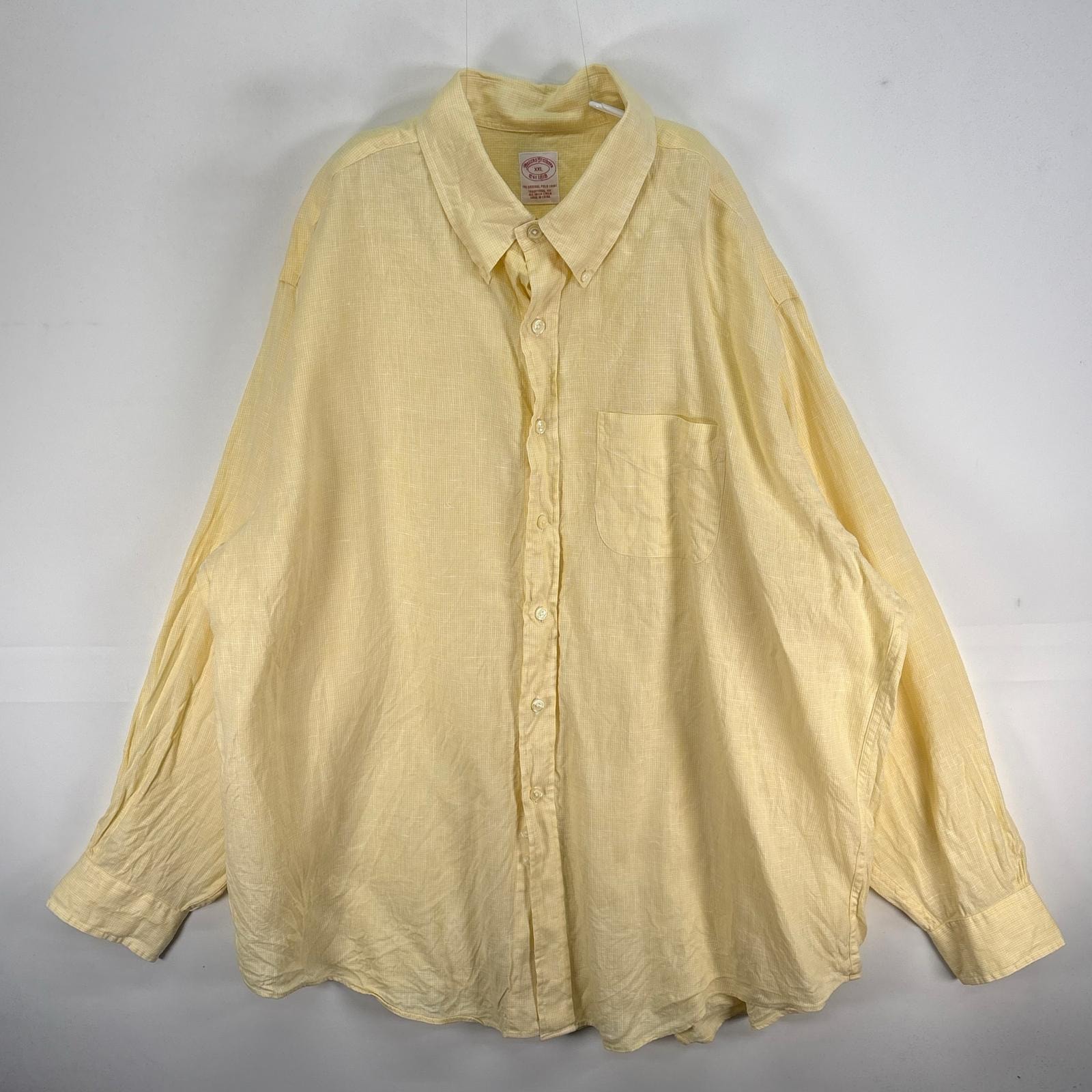 古着 ブルックスブラザーズ Brooks Brothers 長袖シャツ IRISH LINEN ボタンダウン 2XL  イエロー系 チェック メンズ