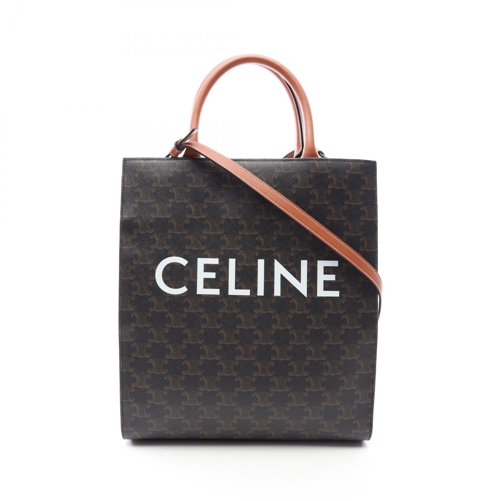 セリーヌ CELINE スモール バーティカル カバ トリオンフ 2WAY トートバッグ バッグ PVCコーティングキャンバス レザー レディース ブラック系 / ブラウン系 191542 【中古】