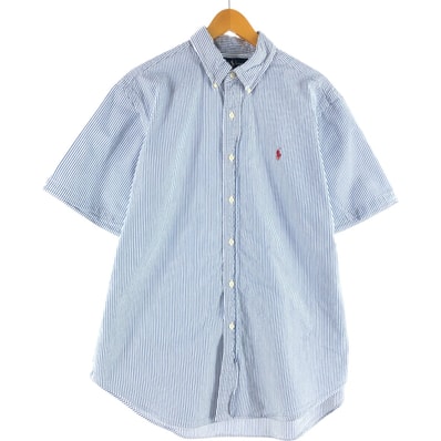 古着 ラルフローレン Ralph Lauren POLO by Ralph Lauren CLASSIC FIT シアサッカー 半袖 ボタンダウン ストライプシャツ メンズL相当/eaa550534