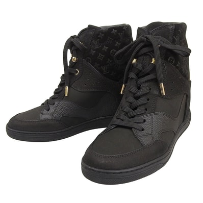 ルイヴィトン 美品 スエード切り替え ハイカットスニーカー インヒール シューズ レディース ブラック 36 GO0154 36