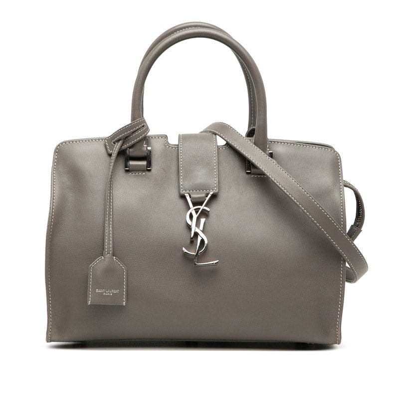 サンローラン YSLロゴ ベイビーカバス ハンドバッグ ショルダーバッグ 2WAY 424868 グレー レザー レディース SAINT LAURENT 【中古】