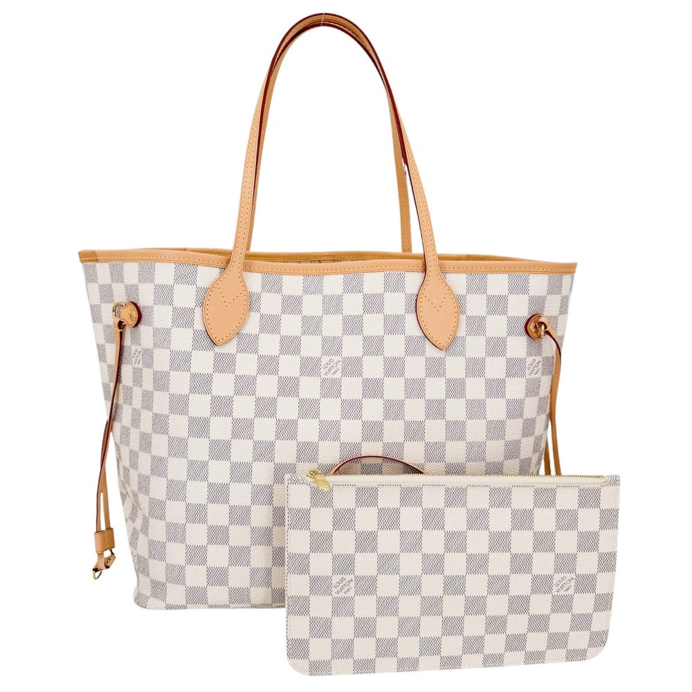 LOUIS VUITTON ルイヴィトン トートバッグ ネヴァーフルMM ハンドバッグ 肩掛け N41361 ダミエアズールキャンバス    ホワイト 白 ゴールド金具 レディース 美品【中古品】