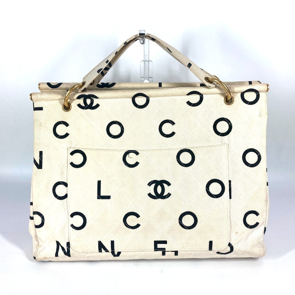 シャネル CHANEL 総柄 ロゴ ヴィンテージ カバン トートバッグ ハンドバッグ キャンバス ホワイト