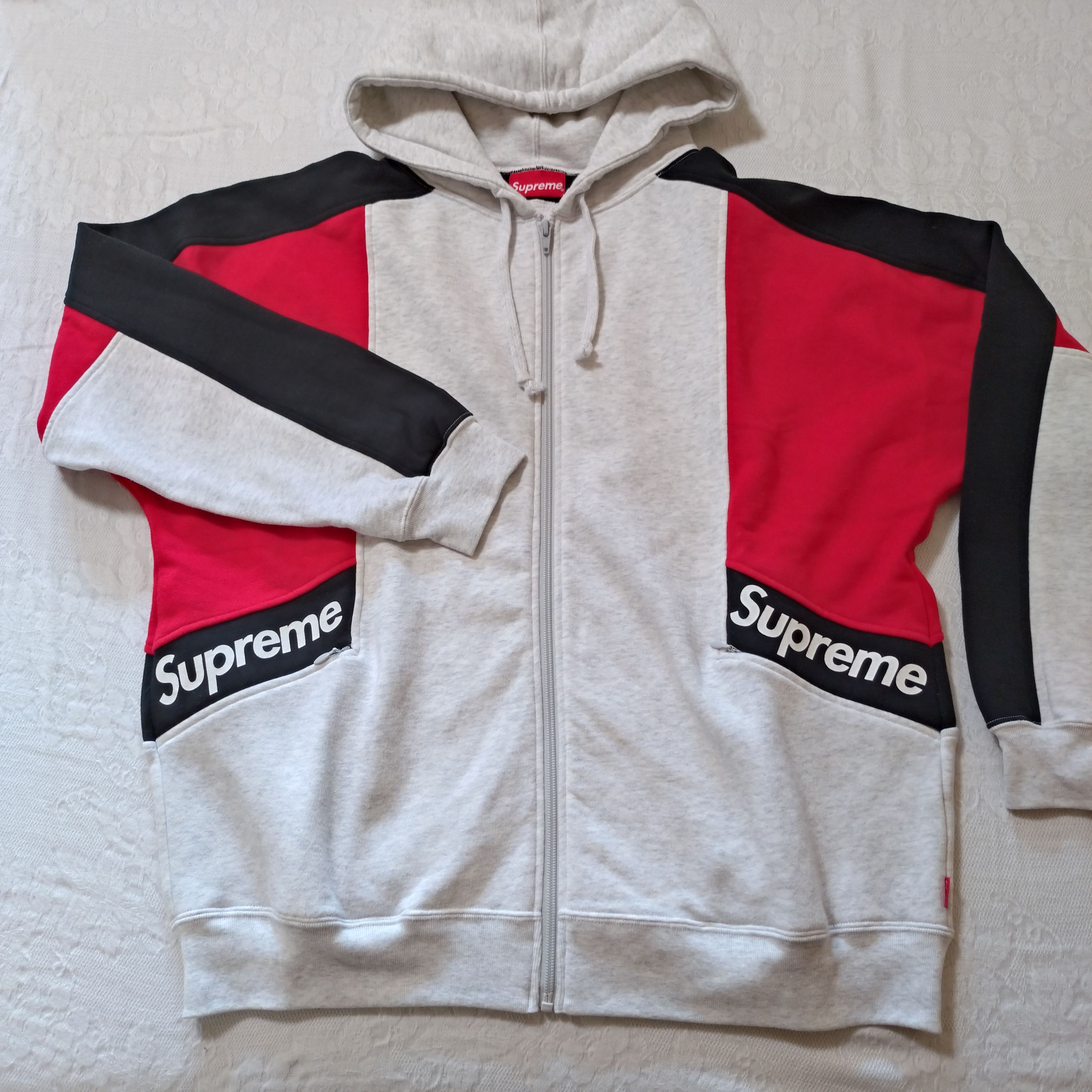 Supreme Color Blocked Zip Up Hooded Sweatshirt "Ash Grey"