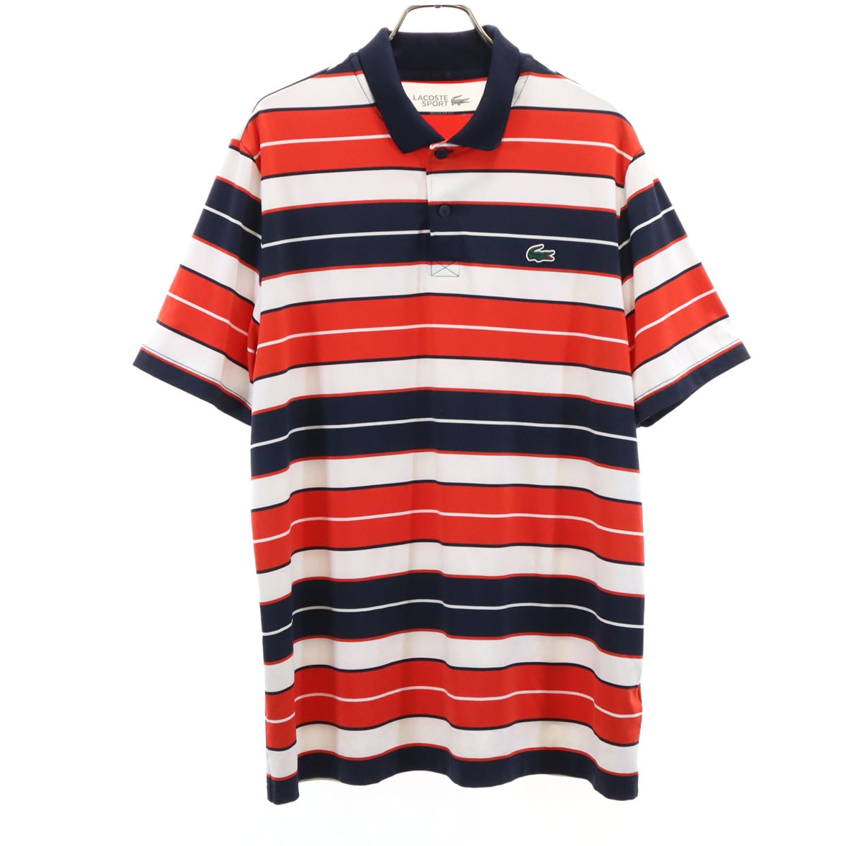 LACOSTE SPORT ラコステスポーツ ボーダー柄 半袖 ポロシャツ 5 ホワイト