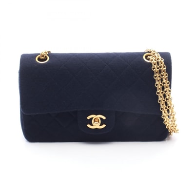 シャネル CHANEL マトラッセ Wフラップ ショルダーバッグ バッグ コットンジャージ レディース ネイビー系 【中古】