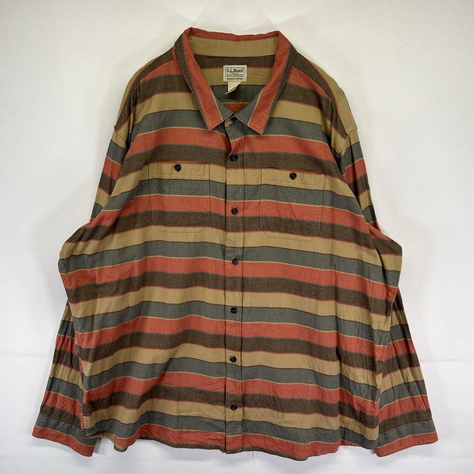古着 エルエルビーン L.L.Bean 長袖シャツ 大きいサイズ 胸ポケット 3XL マルチカラー ボーダー メンズ