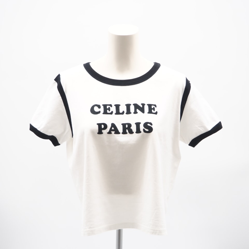 美品 CELINE セリーヌ コットン ボクシー プリントTシャツ M M 2X890671Q 半袖シャツ ホワイト・ブラック コットン レディース
