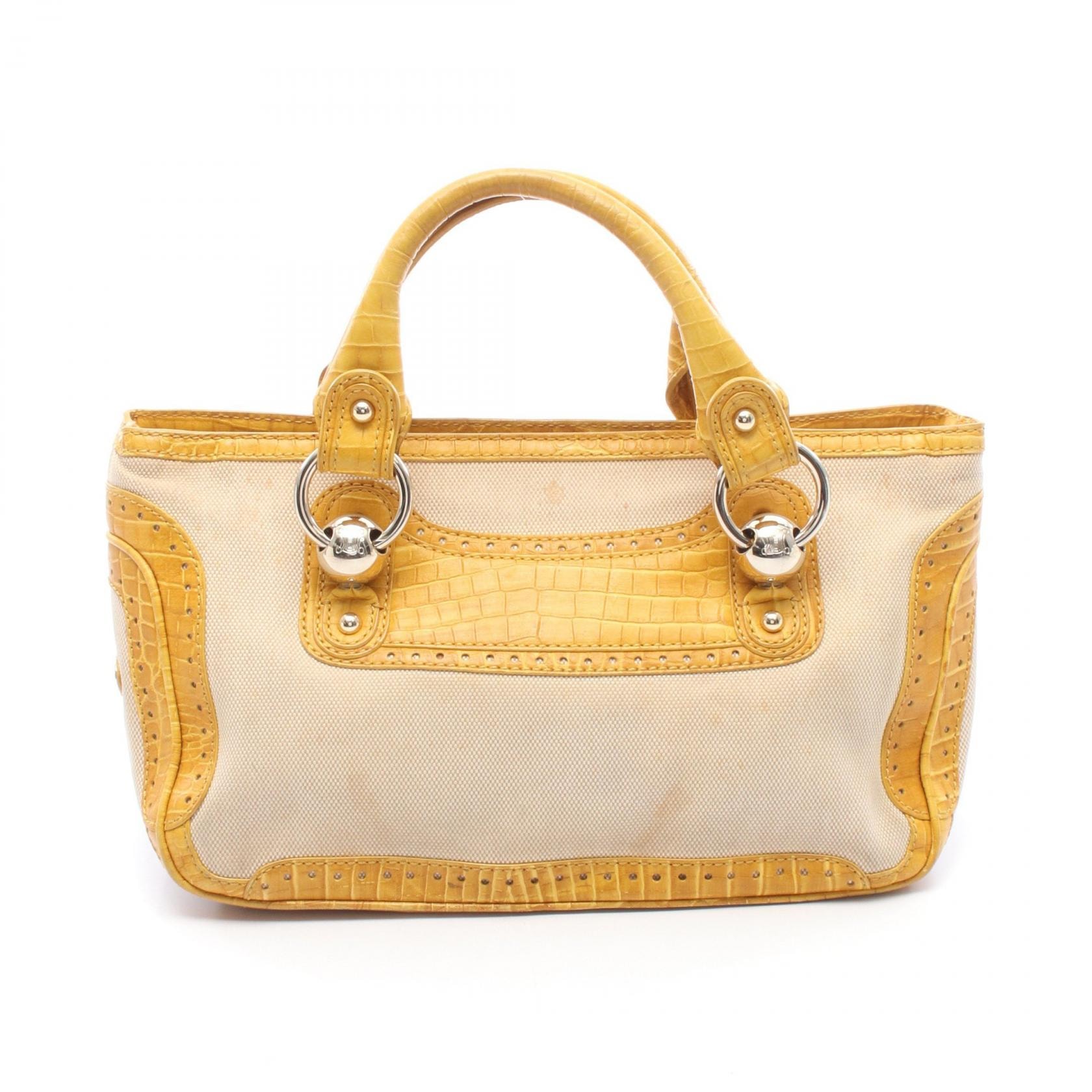 セリーヌ CELINE ブギーバッグ 型押し ハンドバッグ バッグ キャンバス レザー レディース ベージュ系 / イエロー系 【中古】