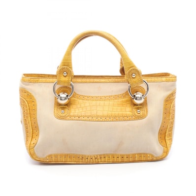 セリーヌ CELINE ブギーバッグ 型押し ハンドバッグ バッグ キャンバス レザー レディース ベージュ系 / イエロー系 【中古】