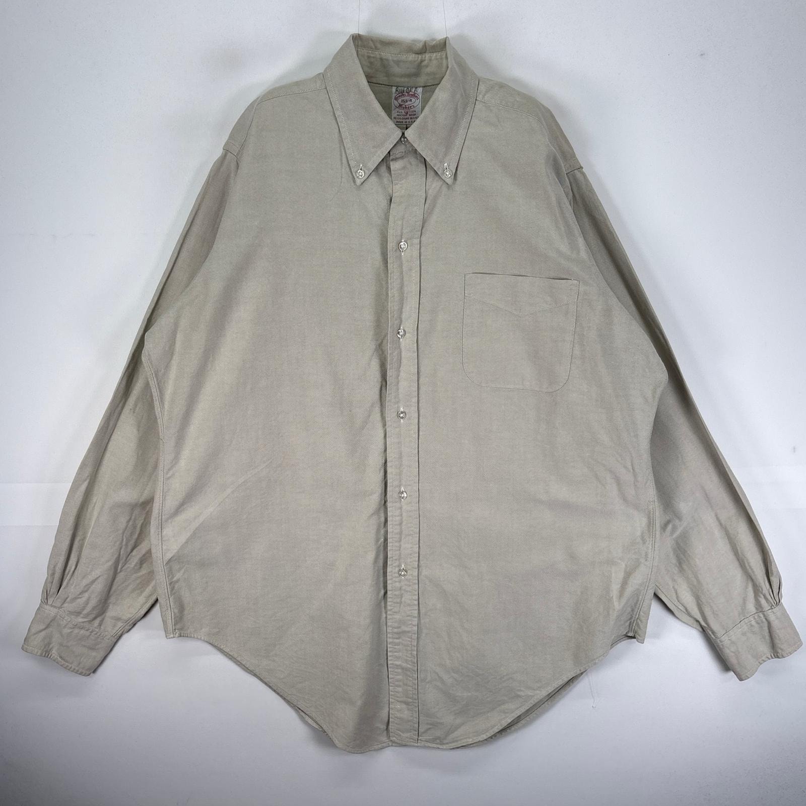 古着 70's/70年代 ヴィンテージ ブルックスブラザーズ Brooks Brothers 長袖シャツ ボタンダウン 胸ポケット 6ボタン M  ベージュ系 無地 メンズ