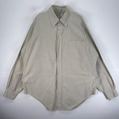 古着 70's/70年代 ヴィンテージ ブルックスブラザーズ Brooks Brothers 長袖シャツ ボタンダウン 胸ポケット 6ボタン M ベージュ系 無地 メンズ