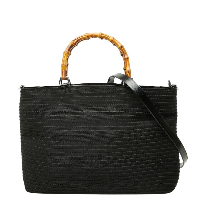 グッチ バンブー ハンドバッグ 2WAY ショルダーバッグ ブラック ナイロン レザー レディース GUCCI 【中古】