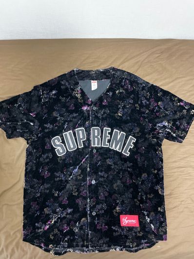 Supreme Floral Velour Baseball Jersey "Black"