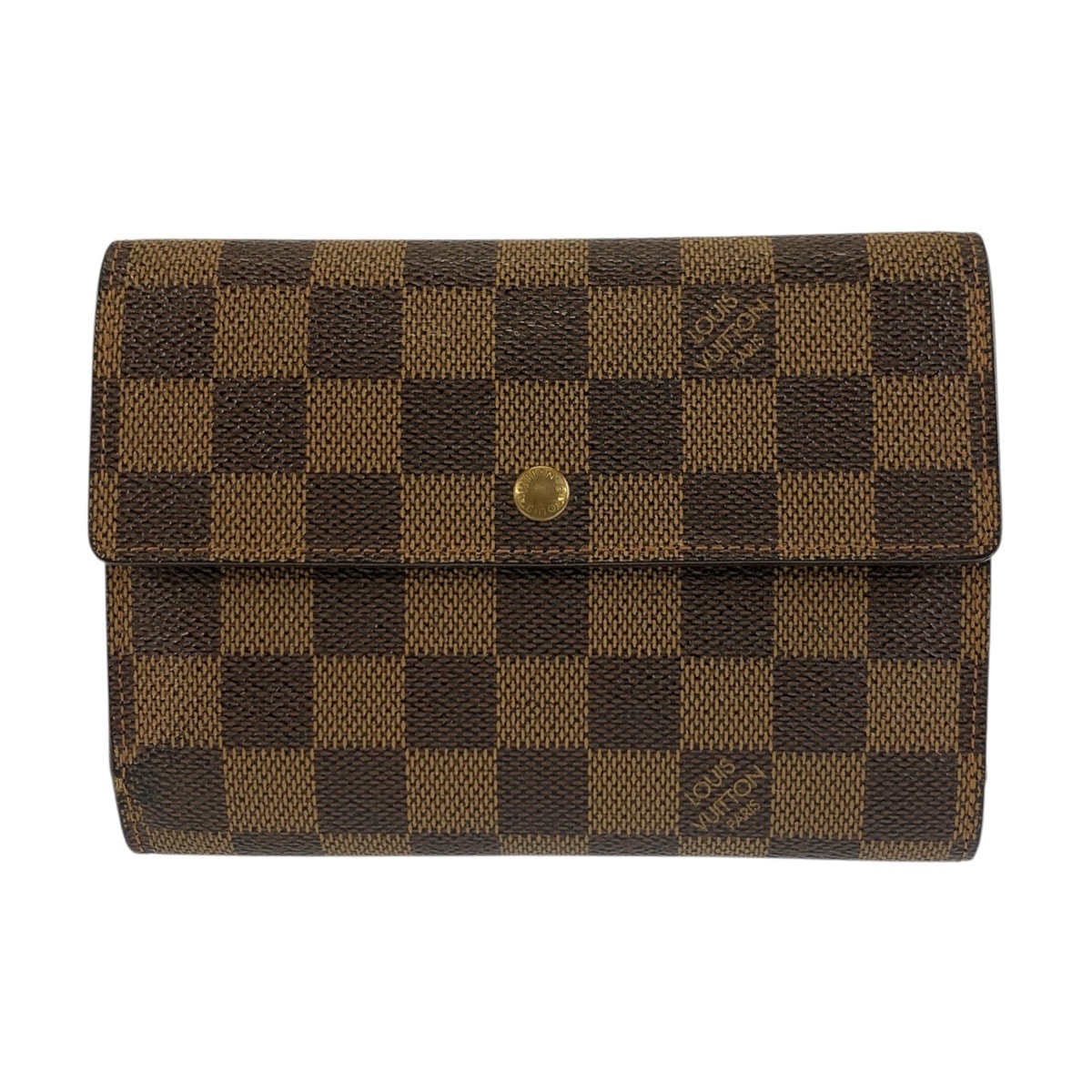 LOUIS VUITTON ルイヴィトン ダミエ ポルトトレゾー エテュイパピエ ブラウン ゴールド金具 PVC 折財布 三つ折り財布 コンパクトウォレット 1-0294327 【中古】