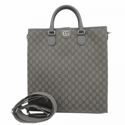 【6dc3288-k】グッチ トートバッグ GGマーモント/GGスプリーム 792118 PVC グレー ブラック シルバー金具 2wayバッグ【中古】メンズ