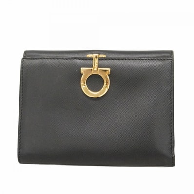 【6dc3721】サルヴァトーレフェラガモ 財布 ガンチーニ レザー ブラック ゴールド金具【中古】レディース