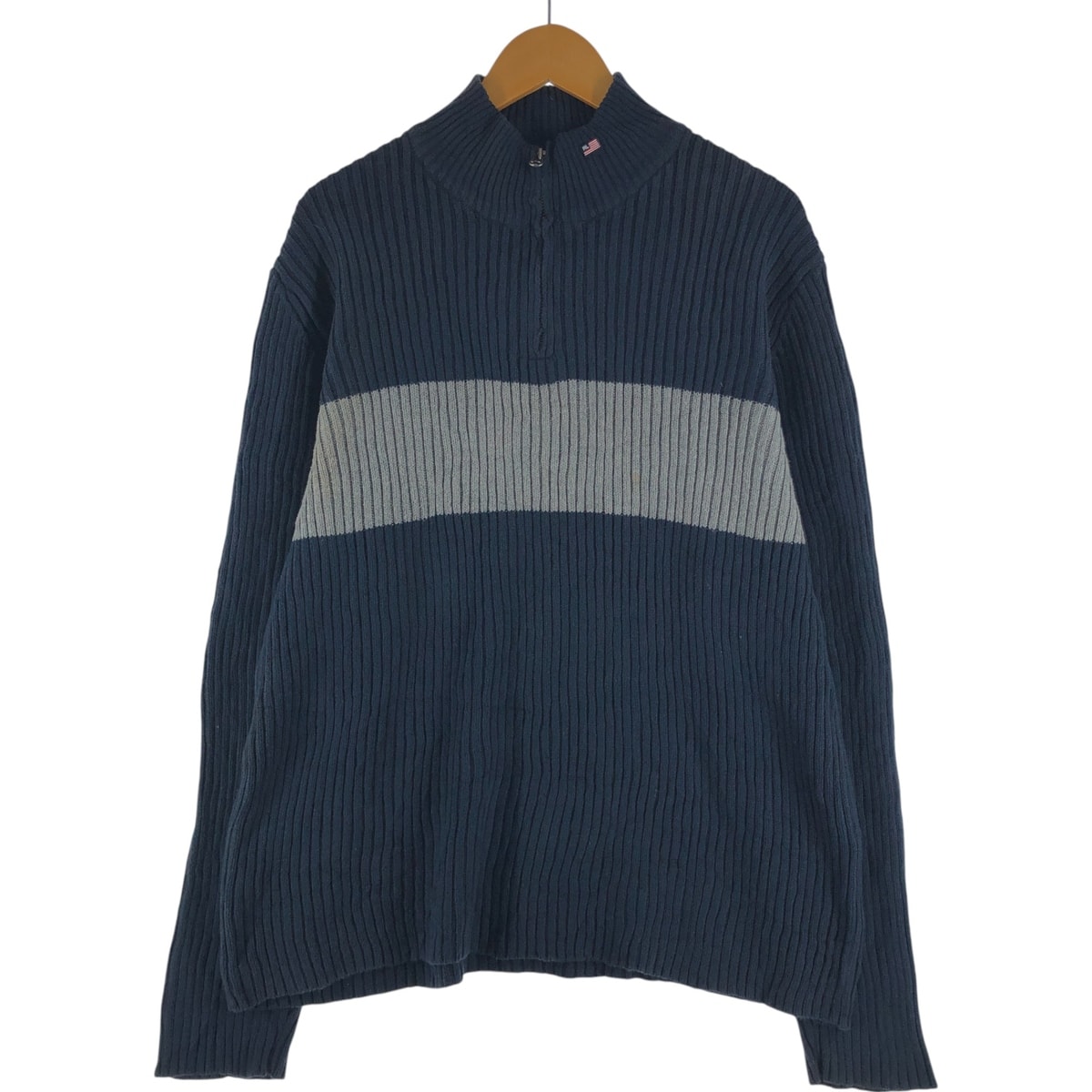 古着 ラルフローレン Ralph Lauren POLO JEANS COMPANY ボーダー柄 コットンニットハーフジップセーター メンズXL相当/eaa501713