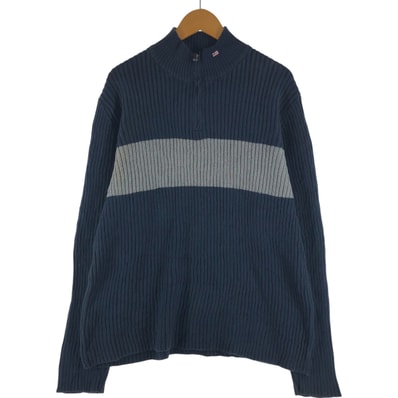 古着 ラルフローレン Ralph Lauren POLO JEANS COMPANY ボーダー柄 コットンニットハーフジップセーター メンズXL相当/eaa501713