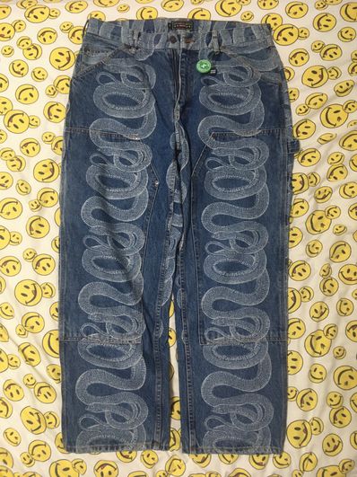 Supreme x HYSTERIC GLAMOUR Snake Double Knee Denim Painter Pant "Blue"