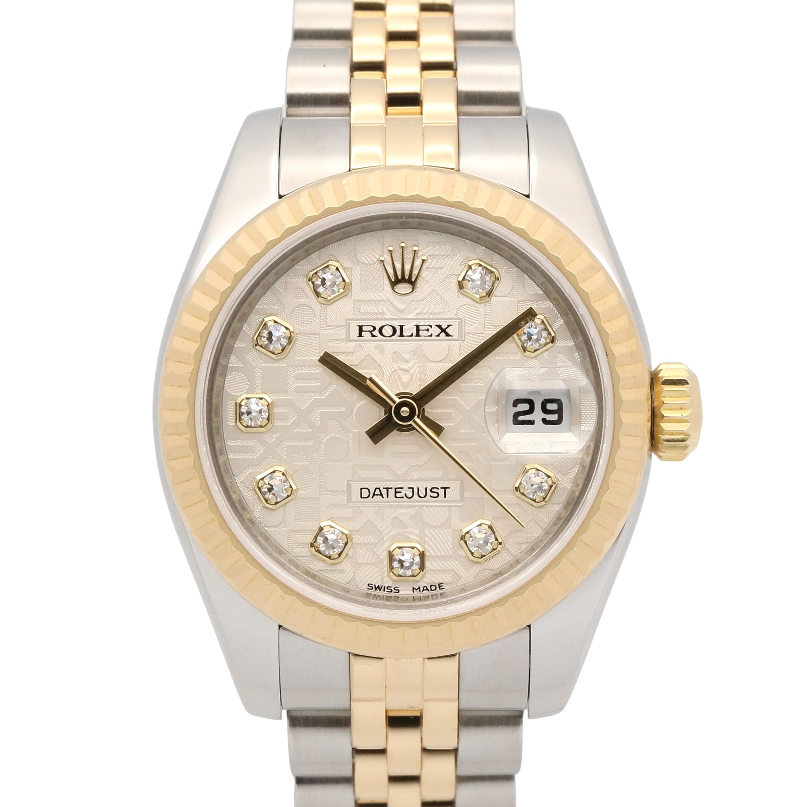 ロレックス ROLEX デイトジャスト 10Pダイヤ V番 腕時計 時計 K18(イエローゴールド) ステンレススチール ダイヤモンド レディース シルバー系 コンピューター/新ダイヤ 179173G 【中古】
