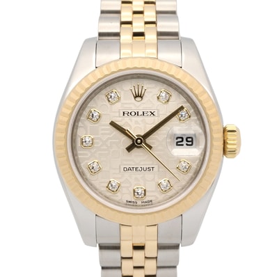 ロレックス ROLEX デイトジャスト 10Pダイヤ V番 腕時計 時計 K18(イエローゴールド) ステンレススチール ダイヤモンド レディース シルバー系 コンピューター/新ダイヤ 179173G 【中古】