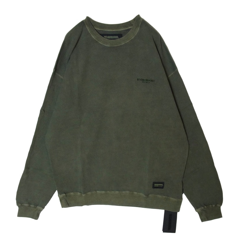 NEIGHBORHOOD ネイバーフッド カットソー 25SS 251FPNH-CSM15 PIGMENT DYED WAFFLE FABRIC CREWNECK LS ロゴ ピグメントダイ ユーズド加工 長袖 サーマル カットソー  XL【未使用】【中古】