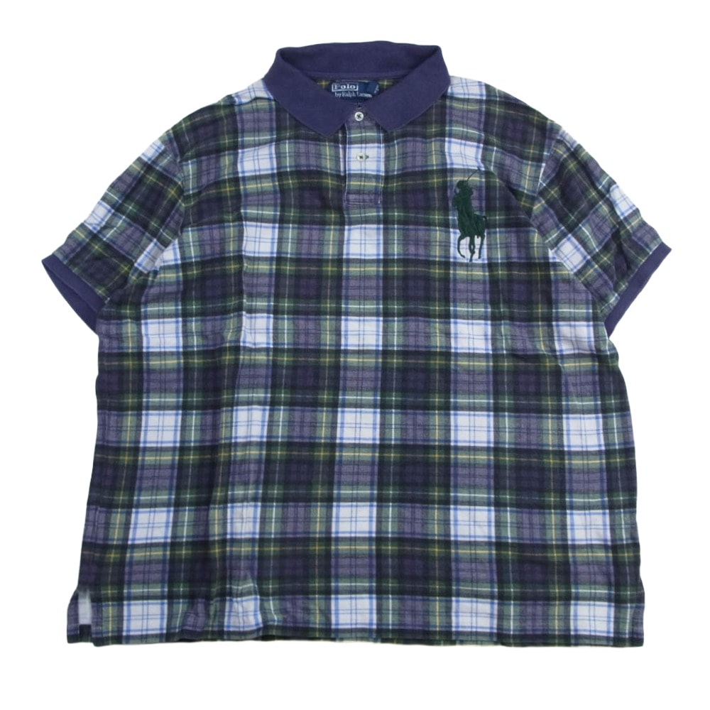 RALPH LAUREN ラルフローレン swag big pony スワッグビッグポニー チェック 半袖 ポロシャツ ネイビー系 XXL【中古】