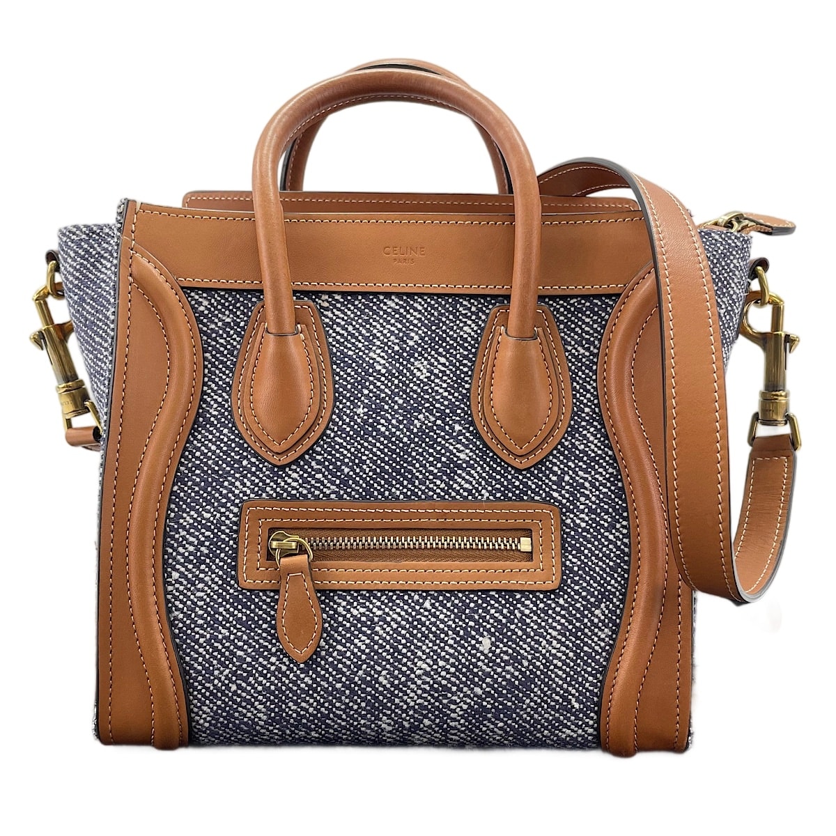セリーヌ CELINE キャンバス, レザー ラゲージ ナノ ショッパー 2WAY ハンドバッグ【中古】