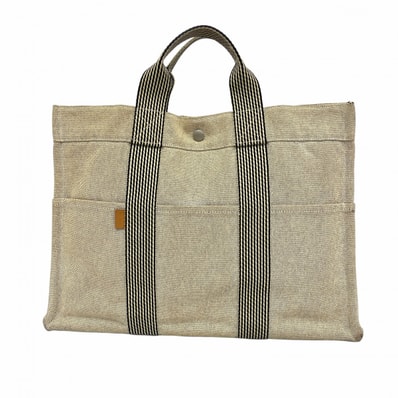 ★最終価格【6fa1013】エルメス トートバッグ ニューフールトゥMM キャンバス グレー シルバー金具【中古】メンズ レディース ユニセックス