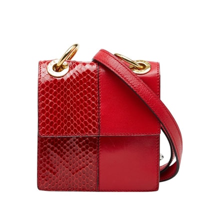 セリーヌ ロゴ 斜めかけ チェーン ショルダーバッグ レッド パイソン レザー レディース CELINE 【中古】