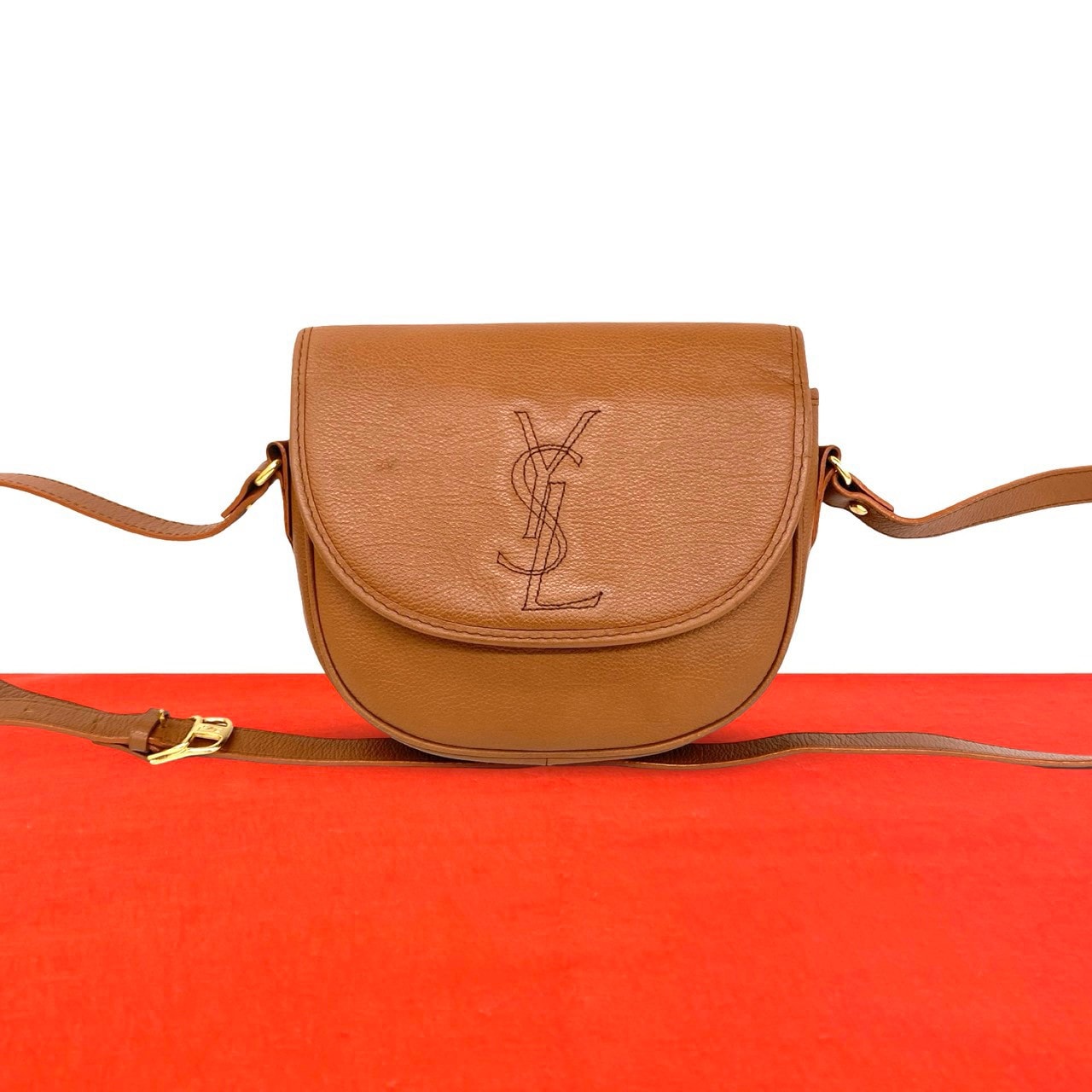 YVES SAINT LAURENT イヴ・サンローラン YSL ロゴ レザー ショルダーバッグ ブラウン
 18473