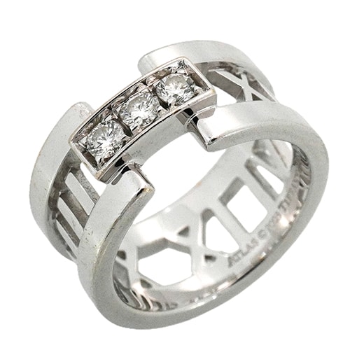 【6jcb0536】ティファニー リング アトラス 3PD K18WG ホワイトゴールド ダイヤモンド 7号【中古】レディース