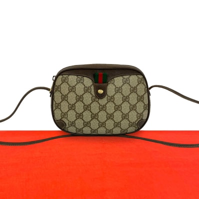 GUCCI グッチ シェリーライン GG 柄 ロゴ レザー PVC ショルダーバッグ ブラウン
33302