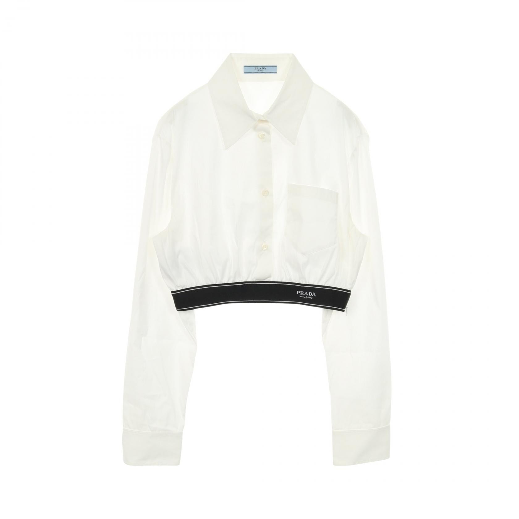 プラダ PRADA ポプリンストレッチ 衣料品 トップス コットン レディース ホワイト系 【中古】