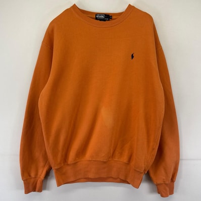 古着 ポロ・ラルフローレン POLO RALPH LAUREN スウェット ワンポイントロゴ クルーネック トレーナー S オレンジ系 メンズ