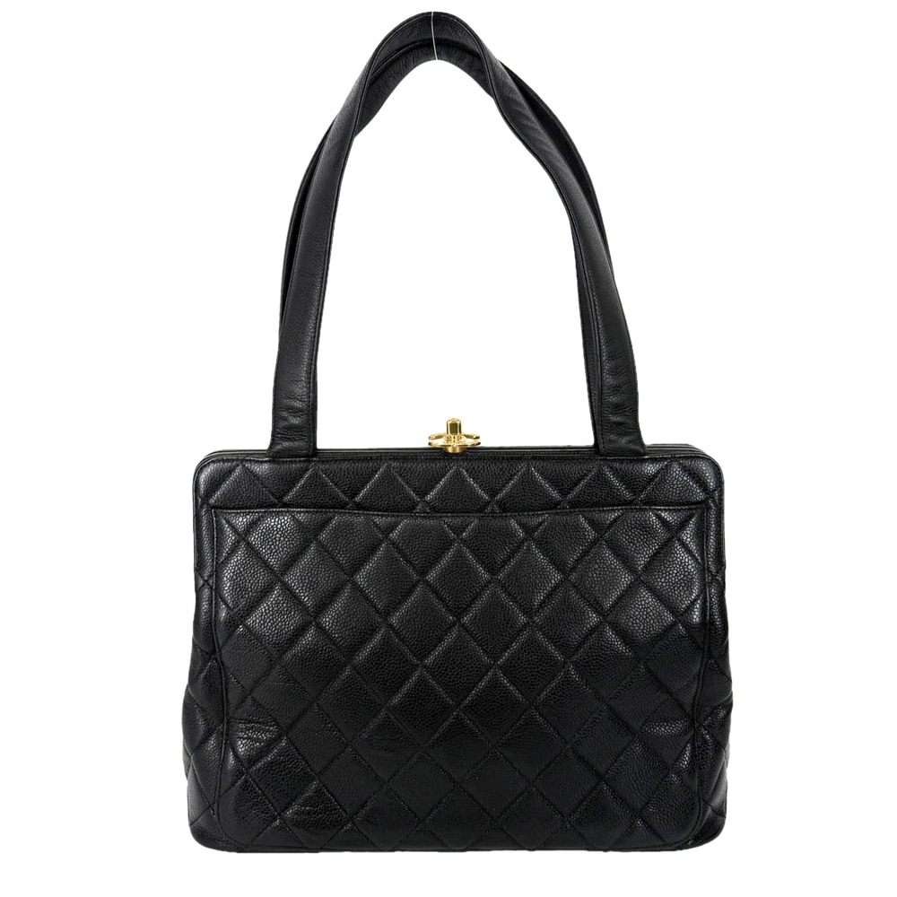 CHANEL シャネル トートバッグ マトラッセ ココマーク ターンロック 肩掛け キャビアスキン ブラック 黒 ゴールド金具 レディース【中古品】