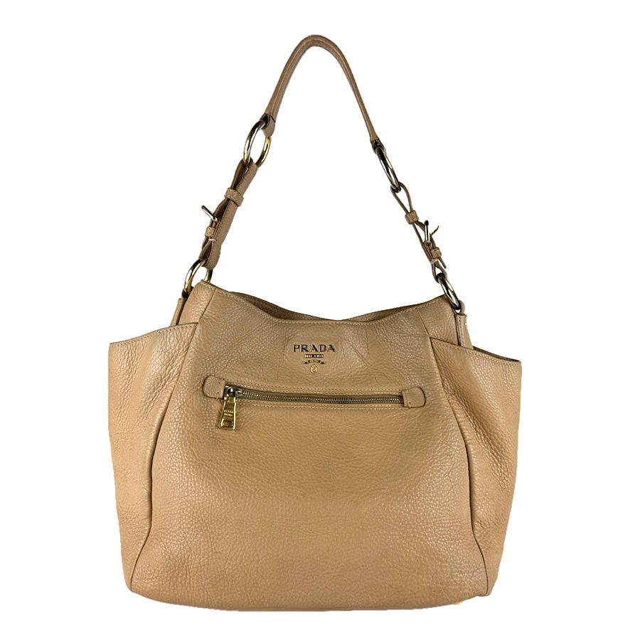 プラダ PRADA ショルダーバッグ レザー ベージュ レディース【中古】 z9283