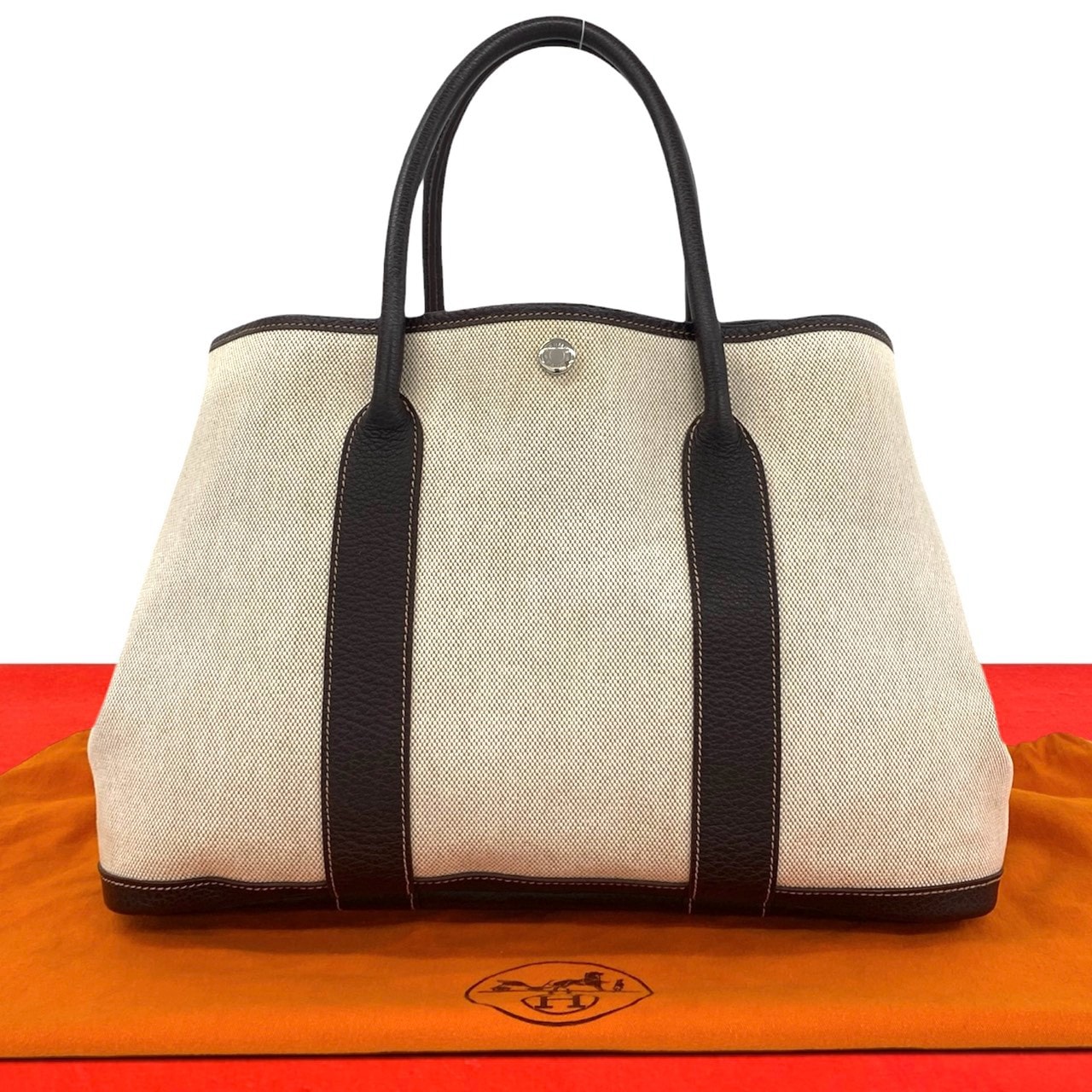 HERMES エルメス ガーデンパーティ PM トワルアッシュ ブッフル ハンドバッグ ニコチン ブラウン
 354-5