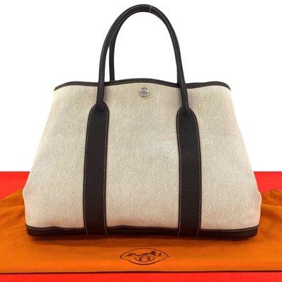 HERMES エルメス ガーデンパーティ PM トワルアッシュ ブッフル ハンドバッグ ニコチン ブラウン
354-5