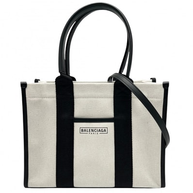 BALENCIAGA バレンシアガ 2WAY ハードウェア トート ショルダーバッグ ハンドバッグ 肩掛け 斜め掛け Hardware Tote トートバッグ Sサイズ 671402 キャンバス レザー アイボリー シルバー金具 レディース【中古品】