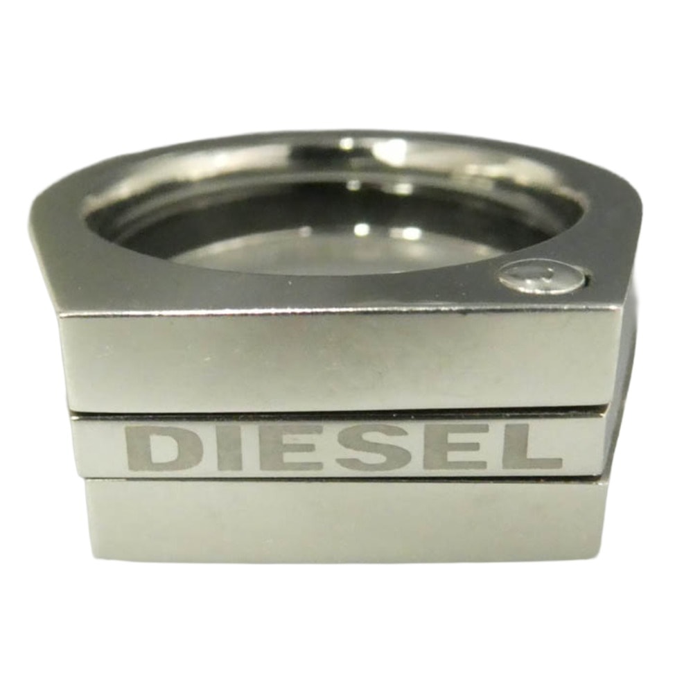 DIESEL ディーゼル ロゴ ステンレス スチール STEEL 3連 リング 指輪 シルバー系 21.5号【中古】