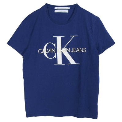 CALVIN KLEIN カルバンクライン Tシャツ J314056 CKロゴ プリント ピマコットンストレッチ 半袖 Tシャツ ブルー系 L【中古】