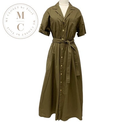 セリーヌ CELINE ワンピース コットン カーキ ゴールド サファリドレス