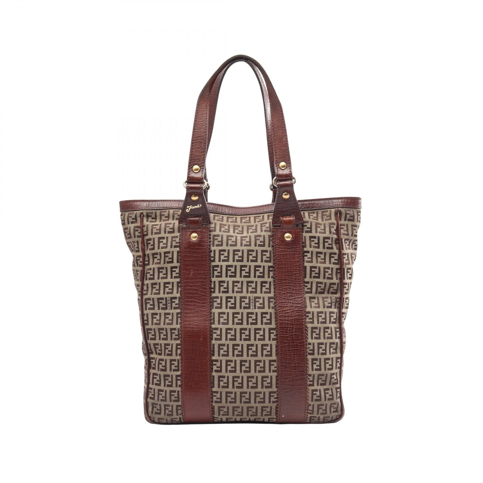 フェンディ FENDI ズッキーノ トートバッグ バッグ キャンバス レザー レディース ブラウン系 / ベージュ系 【中古】