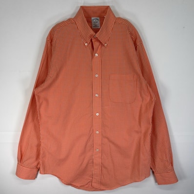 古着 ブルックスブラザーズ Brooks Brothers 長袖シャツ SLIM FIT ボタンダウン 胸ポケ M オレンジ系 チェック メンズ
