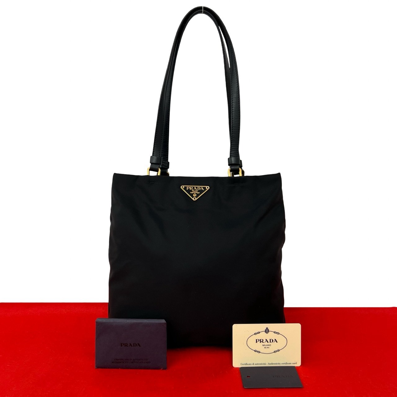 PRADA プラダ 三角ロゴ 金具 ナイロン レザー トートバッグ ブラック
 53293